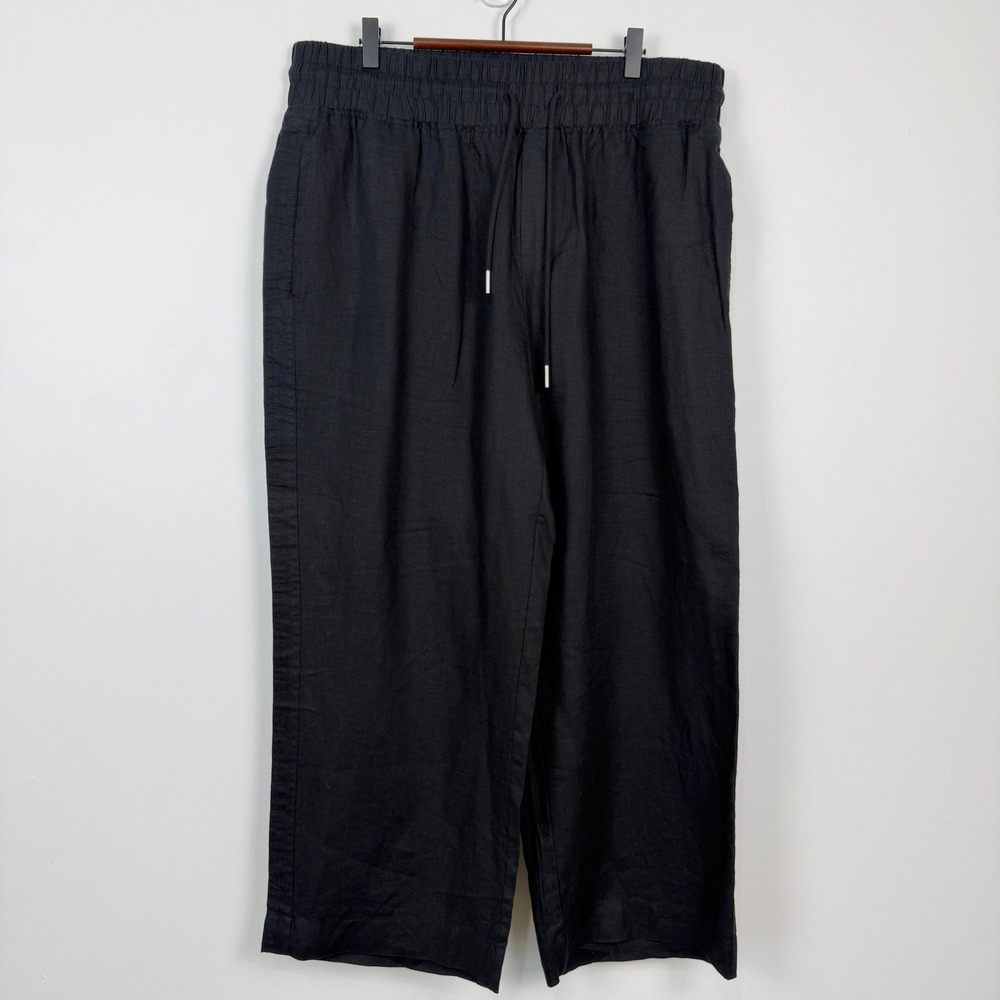 Quince European Linen Wide Leg Pants Women XL 26" Inseam Black Minimalist Casual - Picture 2 of 6